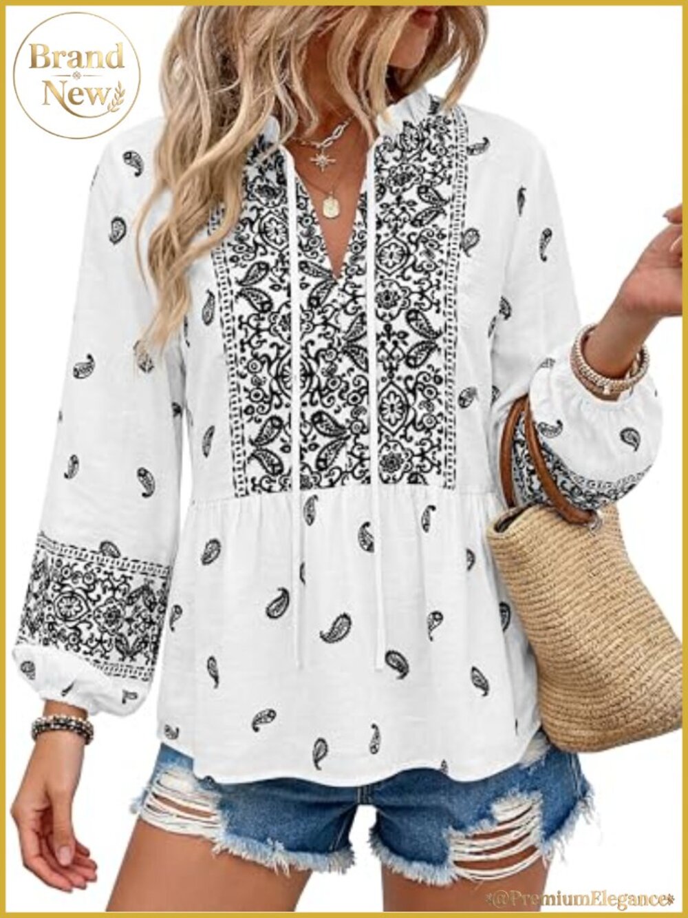 Women Boho Babydoll V Neck Long Sleeve Floral Blouse Flowy Peplum Spring Summer